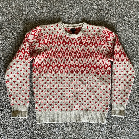 100% wool J Crew sweater size M Red and camel knit - Picture 1 of 5